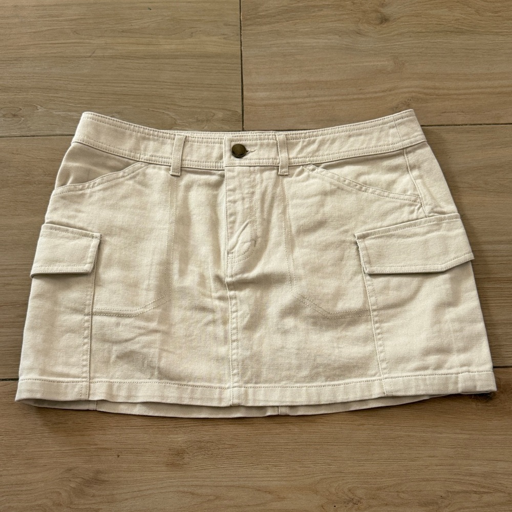 Billabong Womens Cream Cargo Mini Skirt Off White Denim Utility Size Medium - Picture 1 of 7